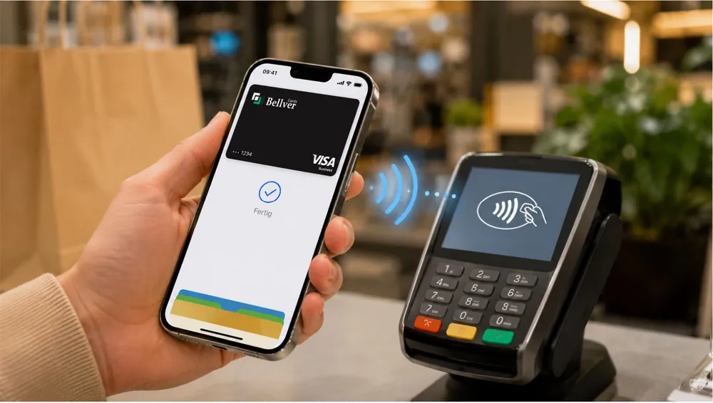 Paying contactless with a Bellver Visa card on a smartphone